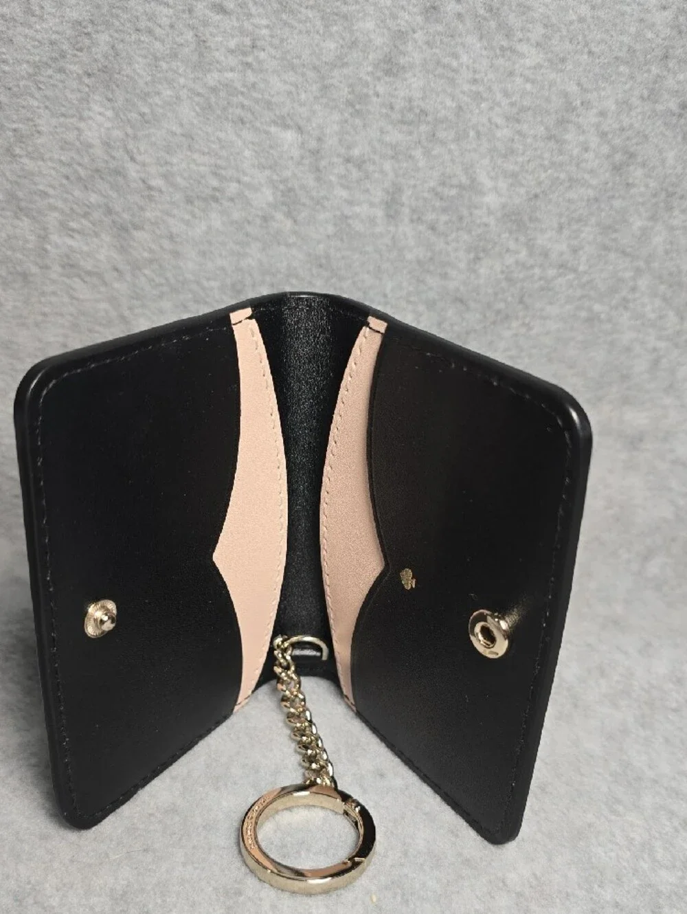 kate spade Black Leather Card & Key Holder with Gold Ring